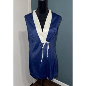 Vintage Vanity Fair 36 Short Robe Sleeveless Tie 1970’s Navy White
